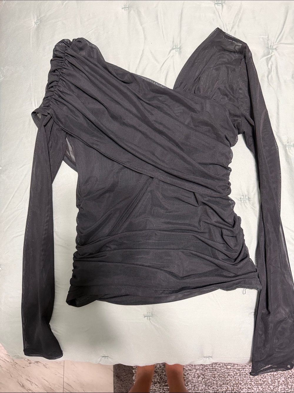 Abercrombie & Fitch Black Asymmetric Ruched Long-Sleeve Top